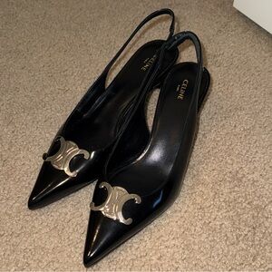 Celine arc triomph patent leather slingback heels